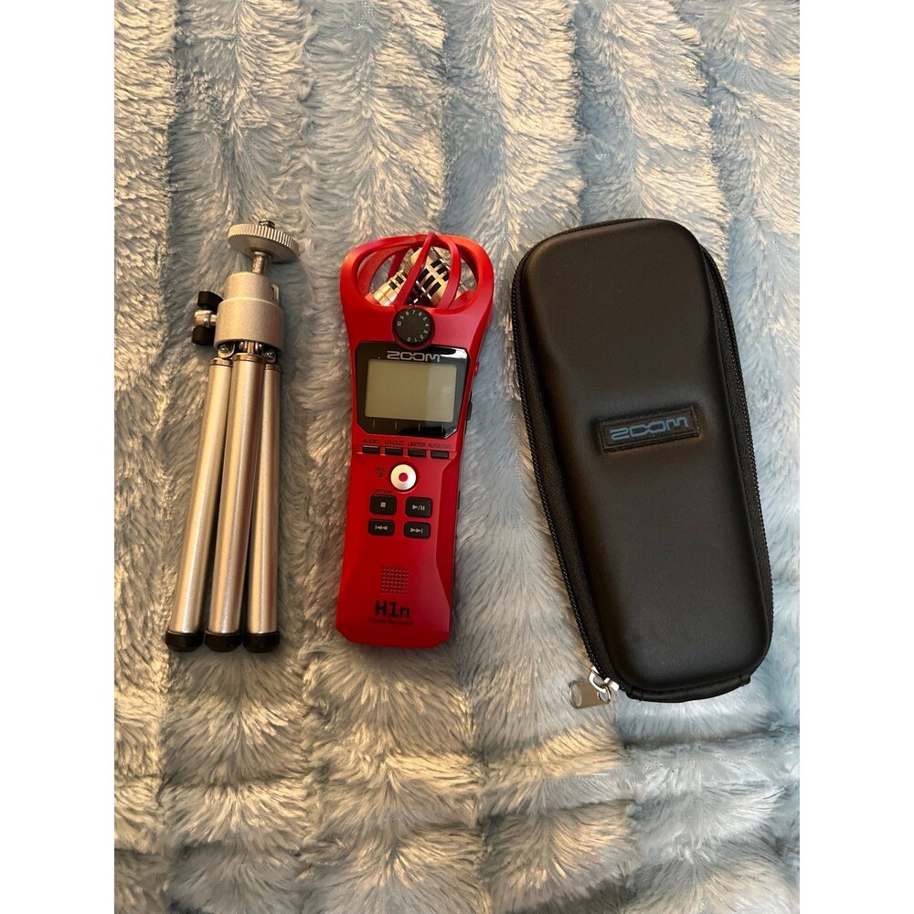 Zoom H1n Handy Audio Recorder Bundle - Red Edition (with Case & Tripod)